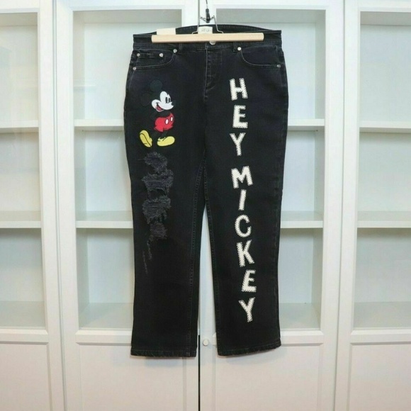 Alice + Olivia Scott Jeans Embroidered Mickey 28 - Picture 1 of 5